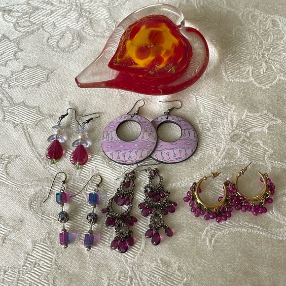 Five Pair Pierced Earrings With Purple Accents - Picture 1 of 6